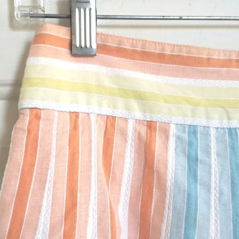 Anthropologie Odille Pastel Stripe Drop Waist Pleated Cotton A-Line Skirt 0 - Picture 3 of 9